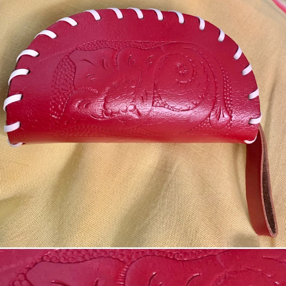 NWOT Vintage Tooled Leather Whipstitched Coin Purse - Picture 2 of 8